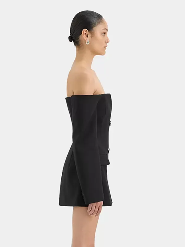 Blazer Dresses Bateau Neck Backless Buttons Long Sleeves Daily Casual Casual Women's Clothing Mini Dresses