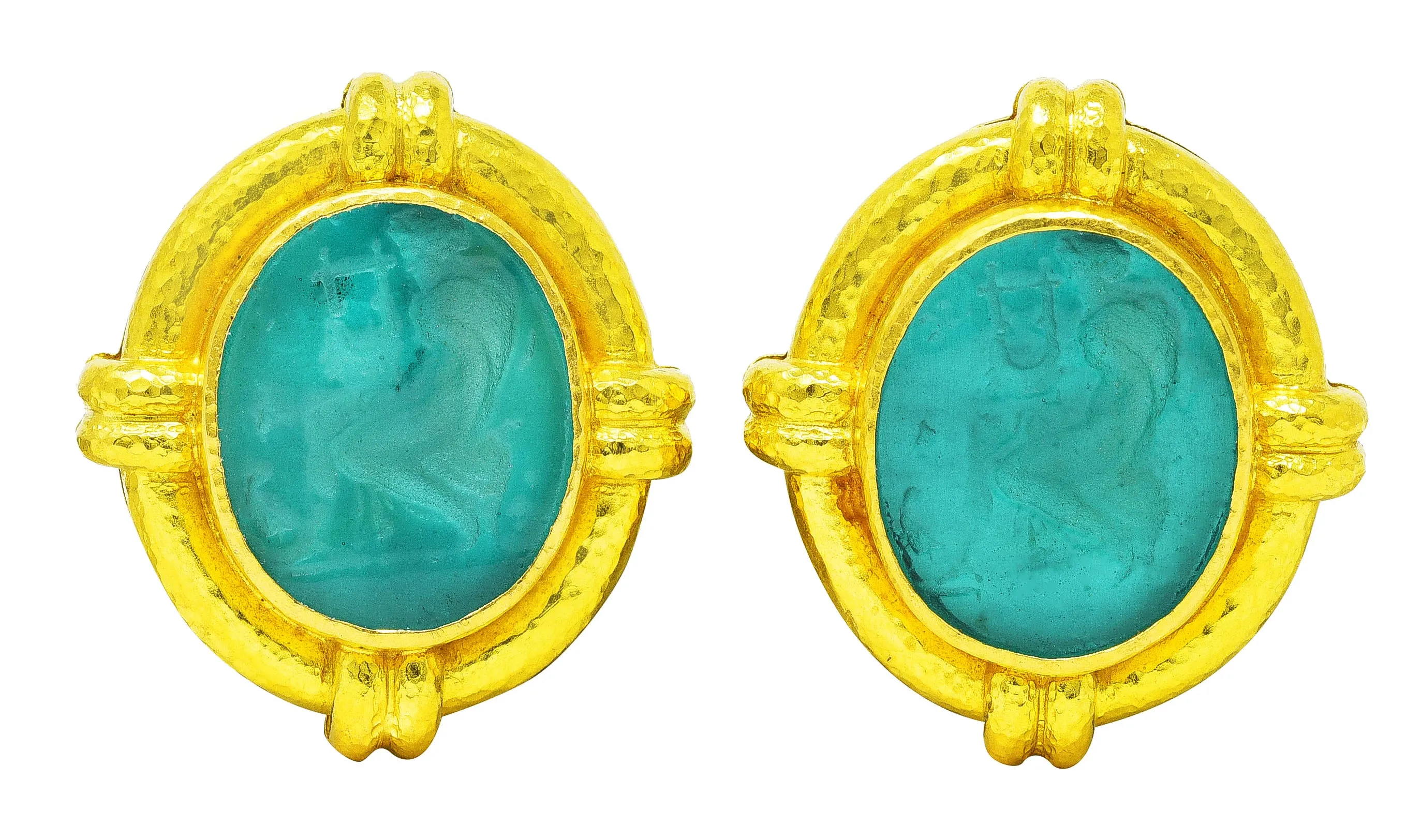 Elizabeth Locke Mother-Of-Pearl Venetian Glass 19 Karat Yellow Gold Vintage Orpheus Intaglio Earrings
