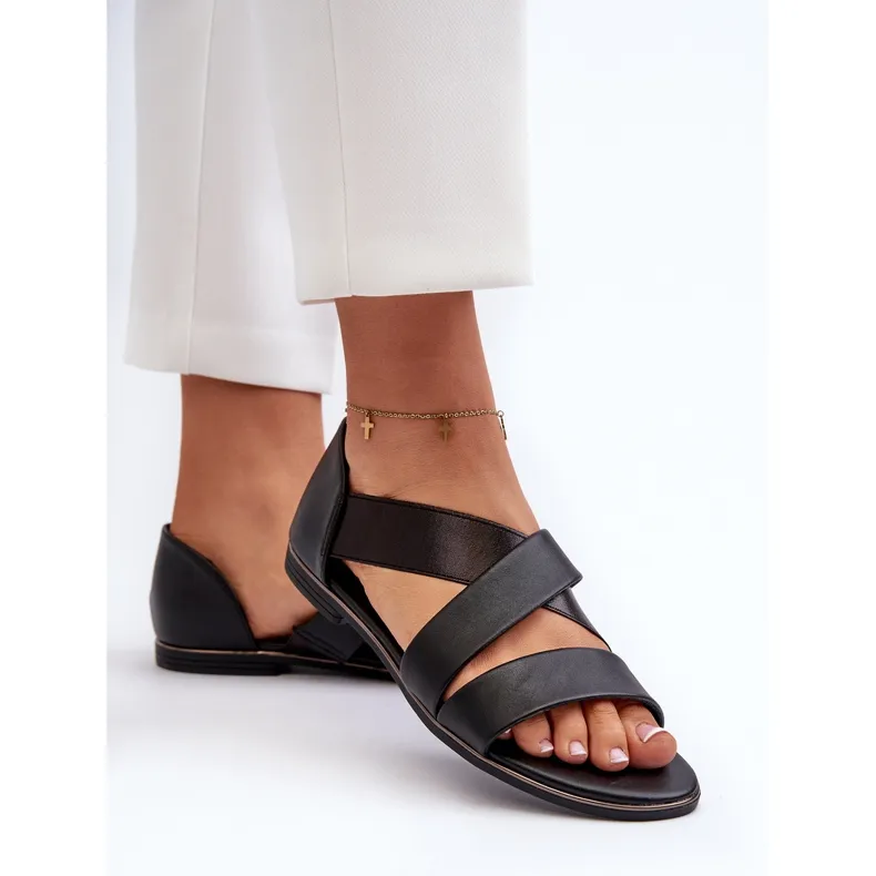 Leather sandals with a welt, Black Puglia