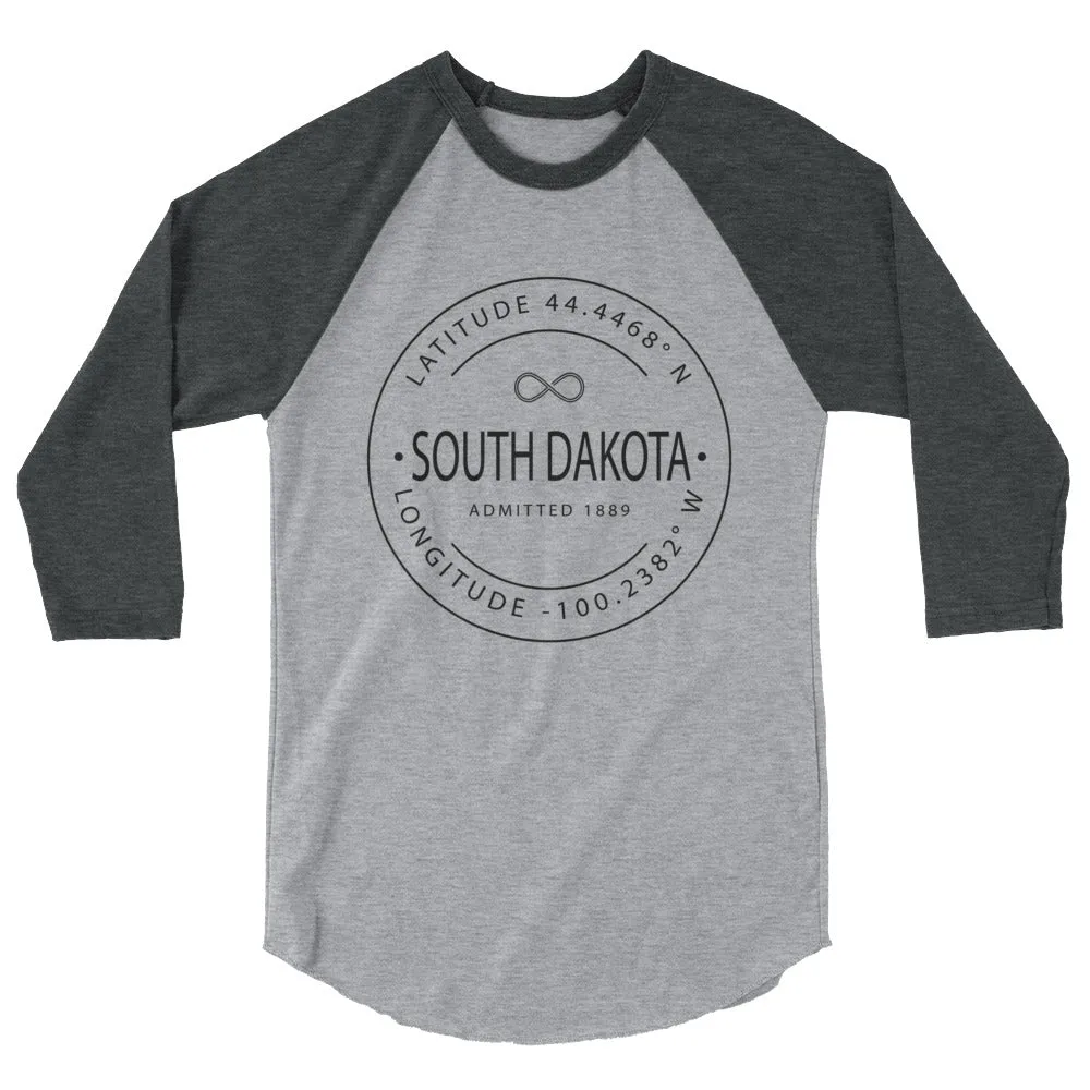South Dakota - 3/4 Sleeve Raglan Shirt - Latitude & Longitude