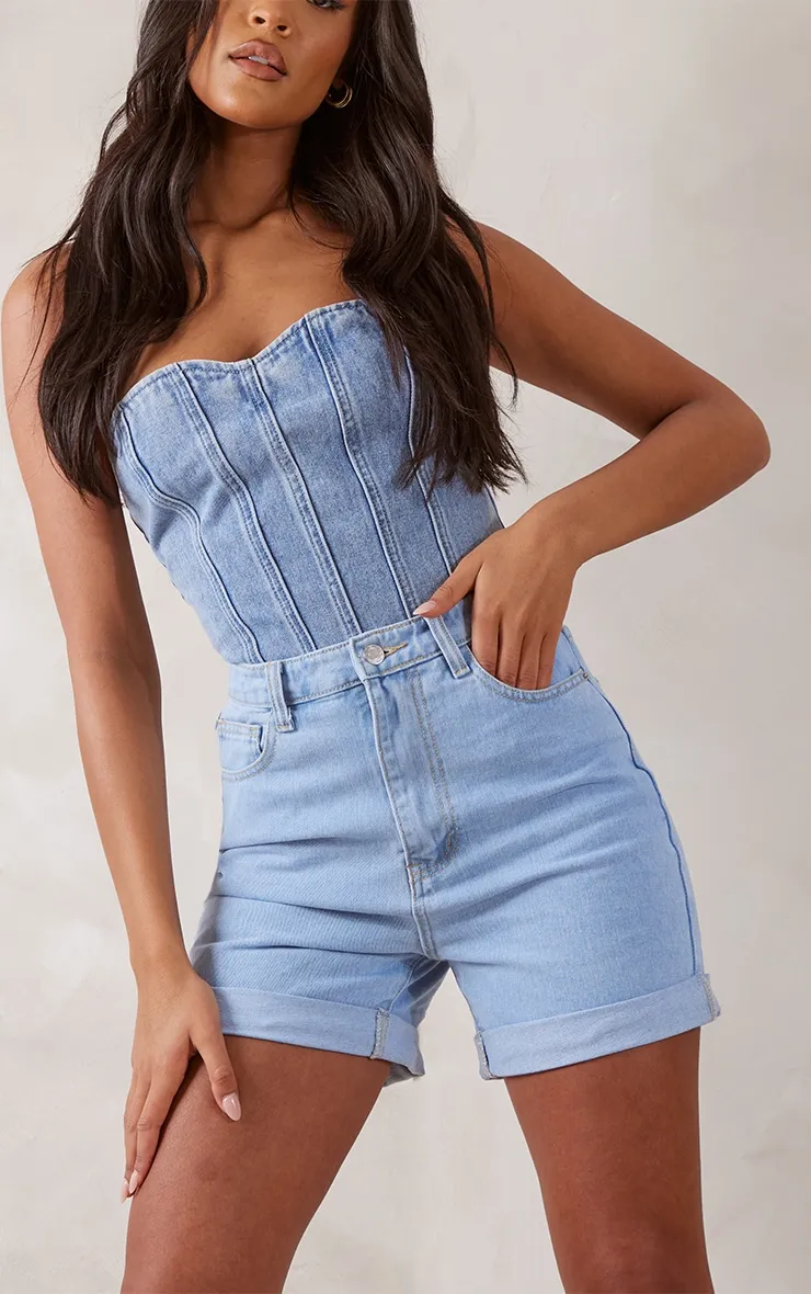 Tall Mid Blue Wash Turn Up Denim Shorts
