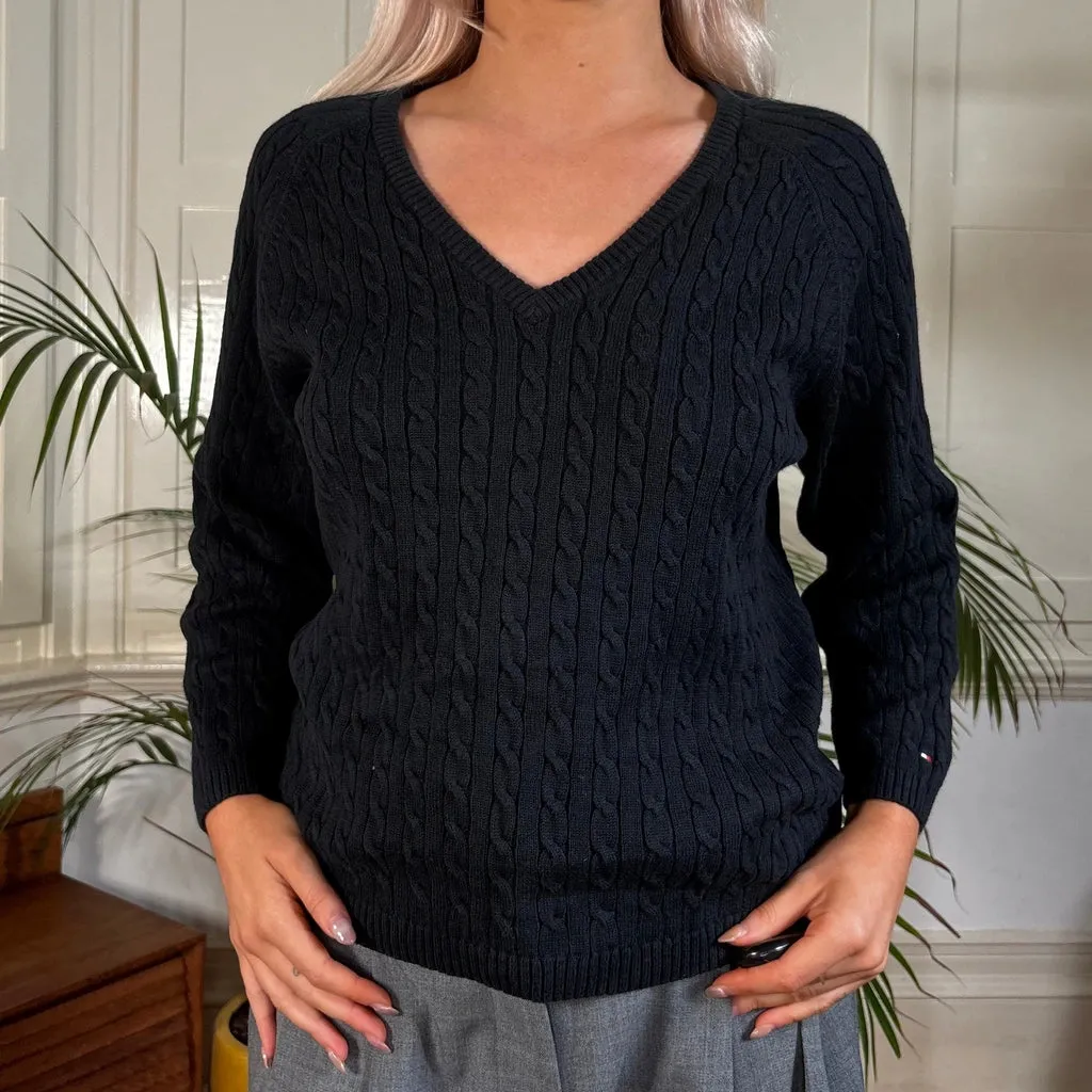 Tommy Hilfiger V-neck Jumper - Large Black Cotton