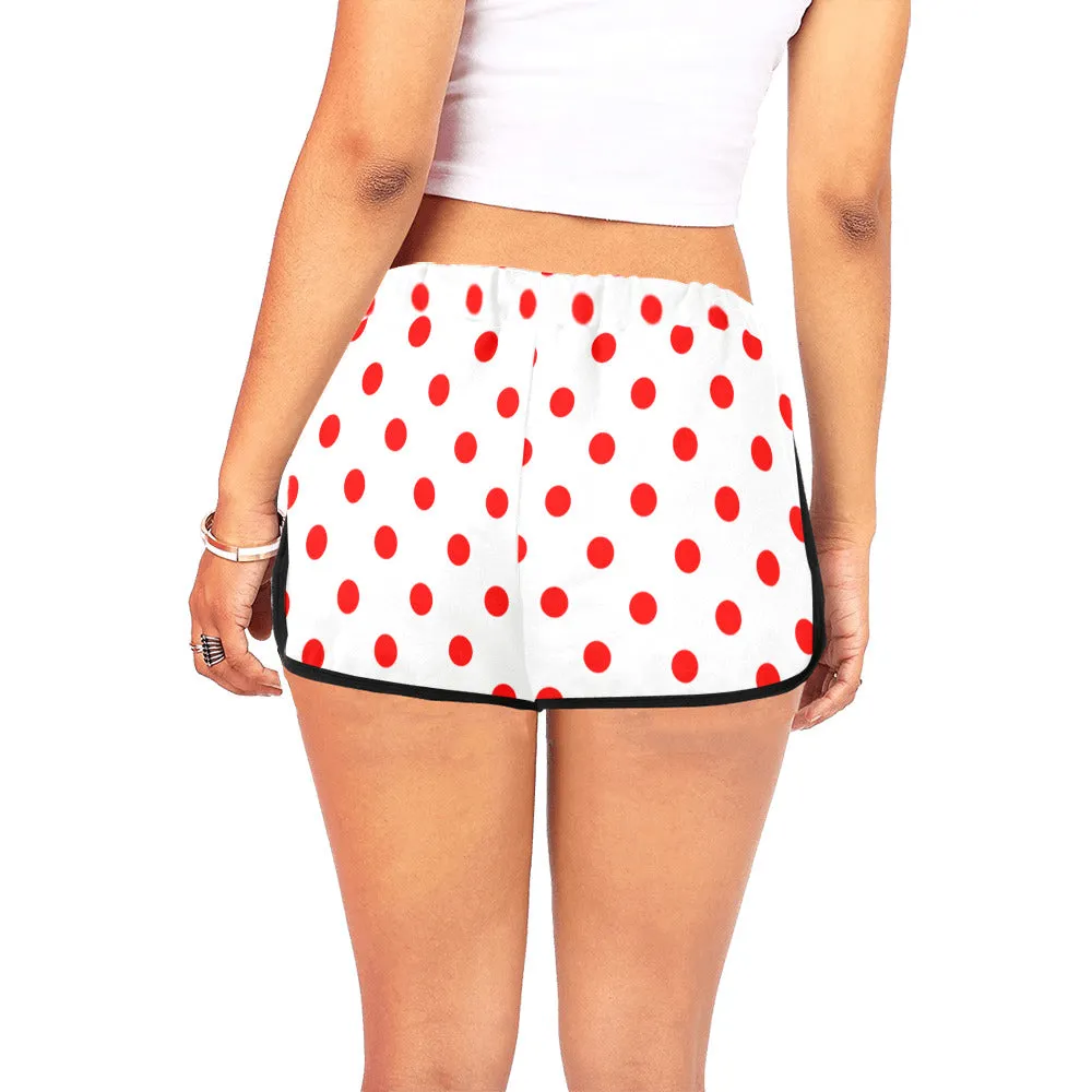 White With Red Polka Dots Women's Relaxed Shorts